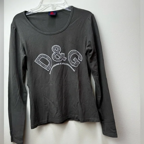Dolce & Gabbana D&G Vintage Logo Crystals Top Long Sleeve T Stretch Crew 90s Y2K - Picture 3 of 16